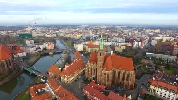 Aerial Cathedral Island Wroclaw Poland — Stock Video