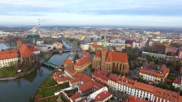 Aerial Cathedral Island Wroclaw Poland — Stock Video