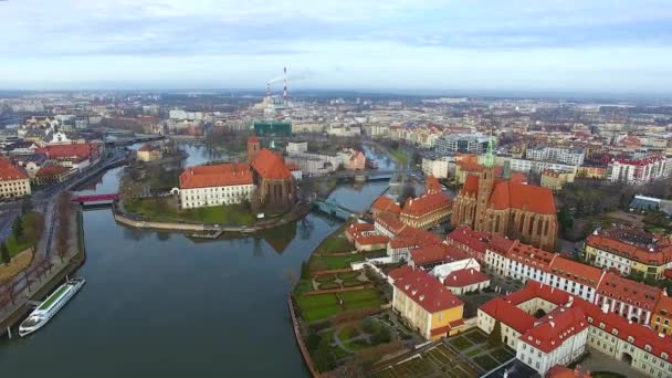 Aérien Cathédrale Wroclaw Pologne — Video