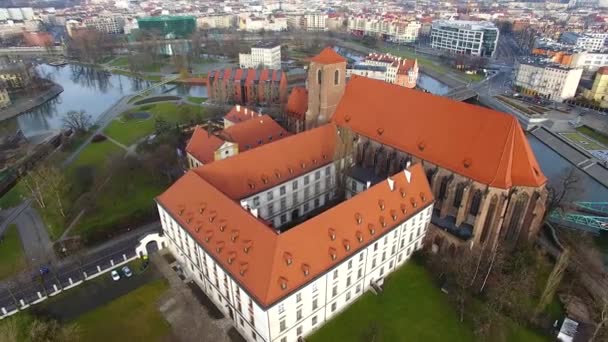 Aerial Cathedral Island Wroclaw Poland — Stock Video