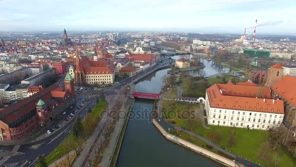 Aerial Cathedral Island Wroclaw Poland — Stock Video