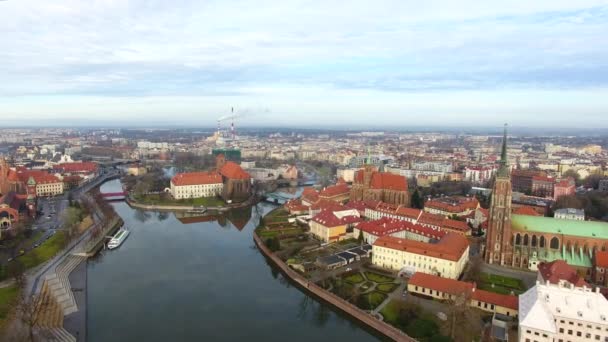 Antenna Katedrális Sziget Wroclaw Lengyelország — Stock videók