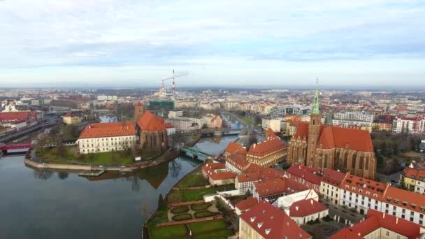 Antenna Katedrális Sziget Wroclaw Lengyelország — Stock videók