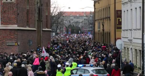 Breslavia Polonia Gennaio 2018 Processione Festiva Persone Strada Breslavia Durante — Video Stock