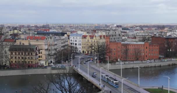 Brug Van Wrocław Uitzicht Vanaf Een Dak Van Universiteit — Stockvideo