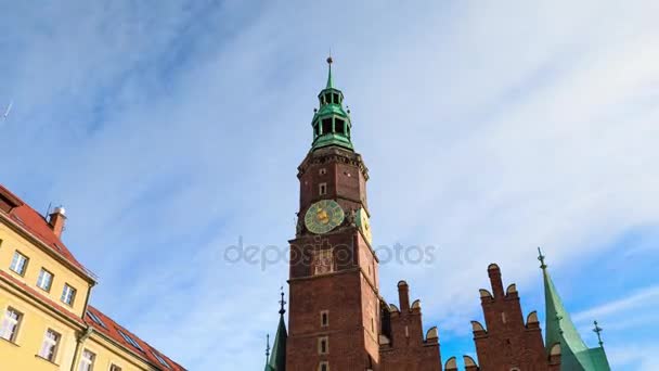Timelapse Toren Van Stadhuis Wroclaw Polen — Stockvideo