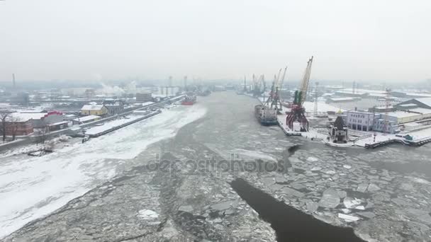 Aérienne Port Kaliningrad Dans Froid Hiver — Video
