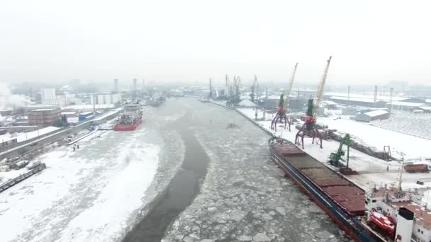 Antenne Haven Van Kaliningrad Koude Winter — Stockvideo