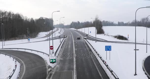 Cruce Carreteras Invierno Vista Desde Arriba — Vídeos de Stock