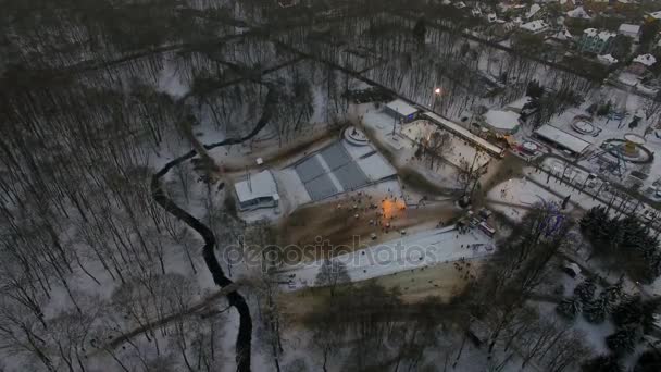 Aéreo Parque Central Cidade Kaliningrado Inverno Hora Noite — Vídeo de Stock