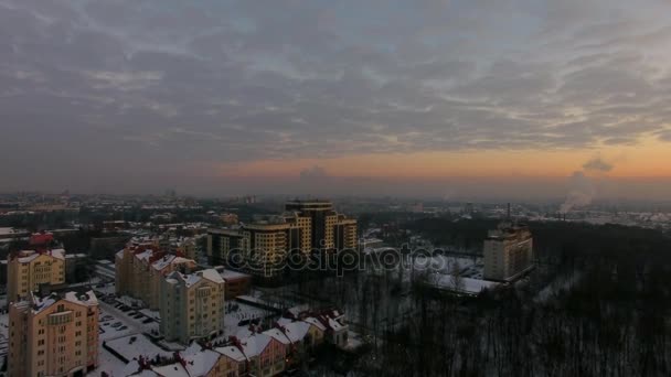 Antenne Cityscape Van Kaliningrad Bij Zonsondergang Wintertijd — Stockvideo