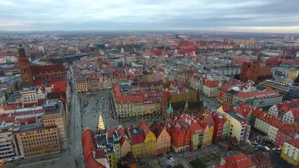 Antena Stare Miasto Wrocław Czasie Wieczoru — Wideo stockowe