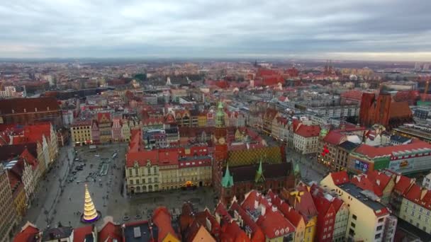 Aerial Old Town Wroclaw Evening Time — Stock Video