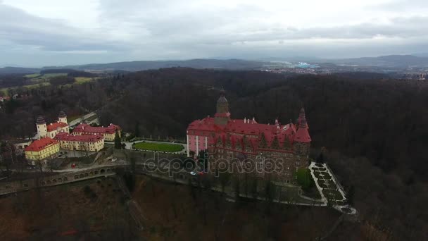 Swidnica Polen Januari 2018 Luchtfoto Van Het Kasteel Van Ksiaz — Stockvideo