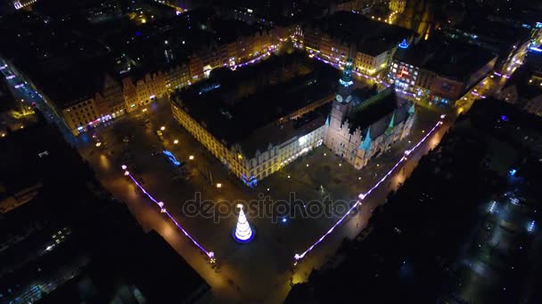 Anténa Tržní Náměstí Vratislavi Noci — Stock video