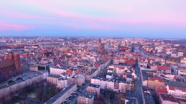 Aérea Paisaje Urbano Wroclaw Amanecer Helado Tiempo Invierno — Vídeos de Stock
