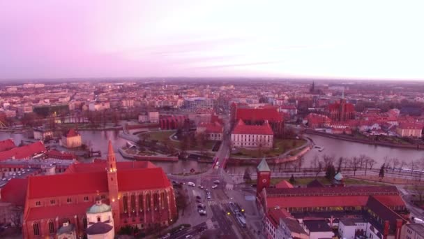 Anteni Cityscape Wroclaw Bir Ayaz Sunrise Kış — Stok video