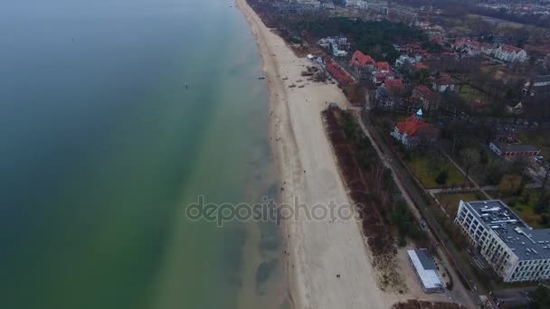 Antenna Sopot Beach Tavaszi Idő — Stock videók