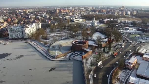 Timelapse Trafik Nära Amber Museum Kaliningrad Flygfoto — Stockvideo