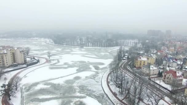 Hava Üst Göl Kışın Kaliningrad Dondurulmuş — Stok video