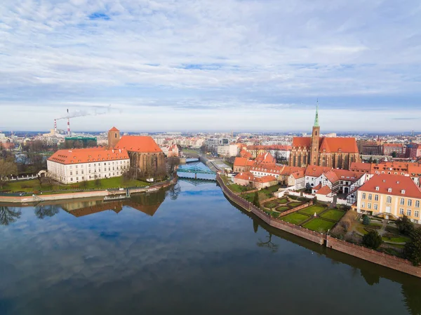 Aerial: Cathedral Island in Wroclaw, Poland — Stock Photo, Image