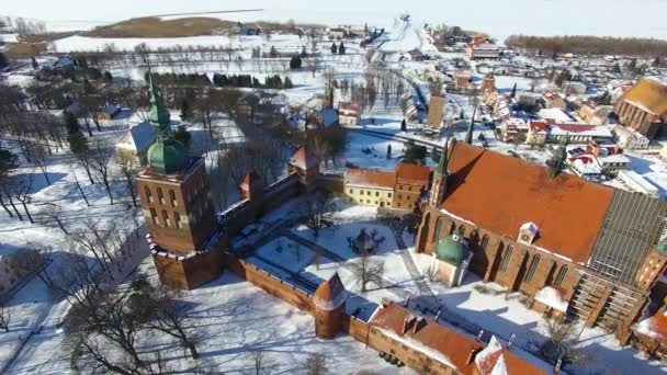 Aéreo Castelo Frombork Polônia Inverno — Vídeo de Stock