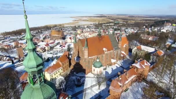 Aéreo Castelo Frombork Polônia Inverno — Vídeo de Stock