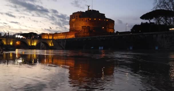 Замок Сант Анджело Римі Після Заходу Сонця — стокове відео