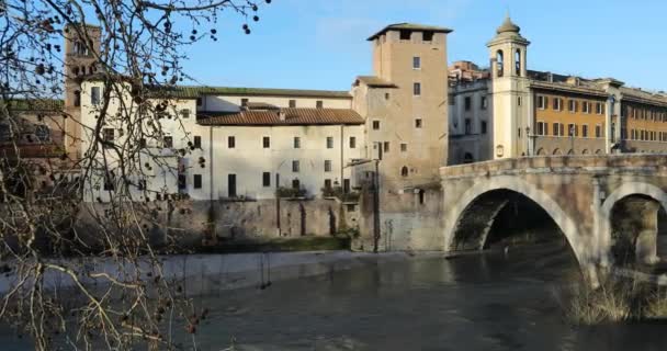 Roma Italia Marzo 2018 Vista Del Castillo Caetani Isla Tiberina — Vídeos de Stock