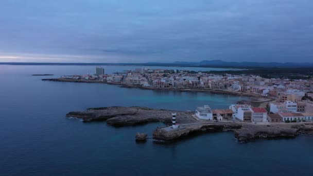 Vista Aérea Ciudad Turística Colonia Sant Jordi Mallorca Por Noche — Vídeos de Stock
