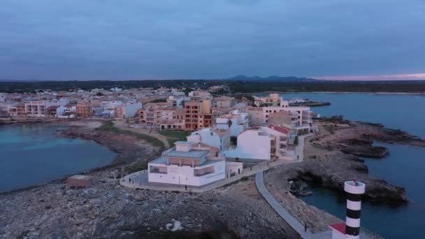 Vista Aérea Ciudad Turística Colonia Sant Jordi Mallorca Por Noche — Vídeos de Stock