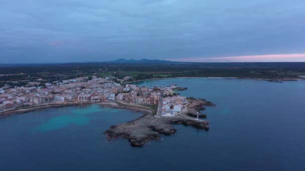 Flygfoto Över Semesterorten Colonia Sant Jordi Mallorca Kvällstid — Stockvideo