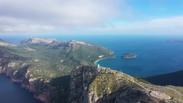 Vista Aérea Del Cabo Formentor Mallorca España — Vídeos de Stock