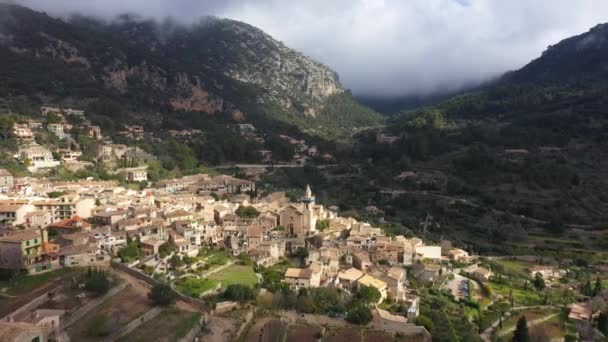 Vista Aérea Del Casco Antiguo Valldemossa Mallorca España — Vídeo de stock