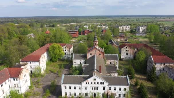 Abandonado Antigo Hospital Prussiano Allenberg Znamensk Rússia Vista Drone — Vídeo de Stock