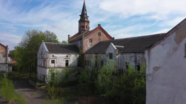 Elhagyott Régi Porosz Allenberg Kórház Znamensk Oroszország Kilátás Drón — Stock videók