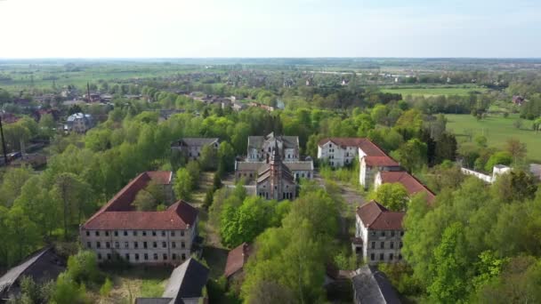 Verlaten Oude Pruisische Allenberg Ziekenhuis Znamensk Rusland Uitzicht Vanaf Drone — Stockvideo
