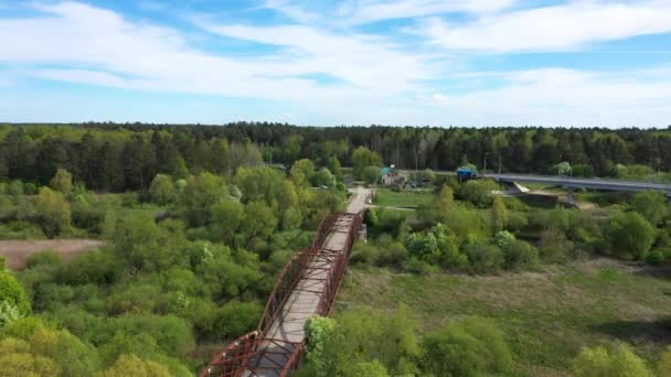 Vista Aérea Antiga Ponte Prussiana Aldeia Talpaki Rússia — Vídeo de Stock