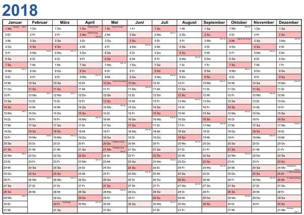 Año Planificador 2018 Alemania — Archivo Imágenes Vectoriales