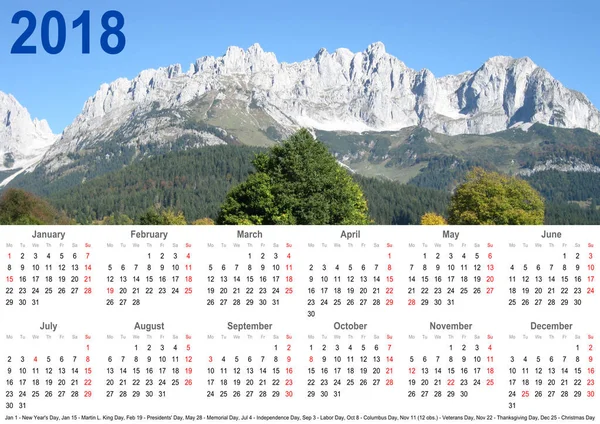 Annual calendar 2018 USA mountain landscape — Stock Photo, Image