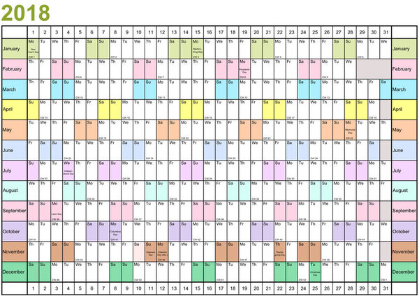 Year Planner 2018 linear USA in different colors