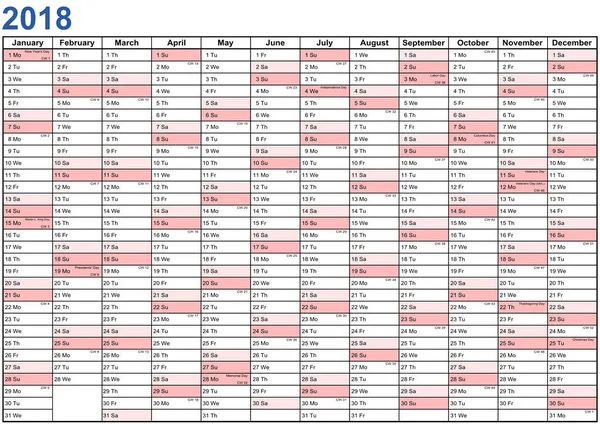 Yıl planlayıcısı 2018 ABD — Stok Vektör