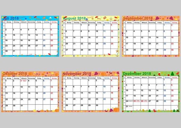 Kalender instellen van juli tot December voor Duitsland — Stockvector