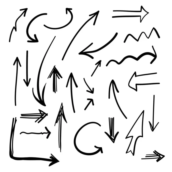 Setas desenhadas à mão definir vetor isolado doodle — Vetor de Stock