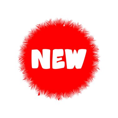 El çizimi kırmızı etiket ve daire içinde yeni bir kelime..