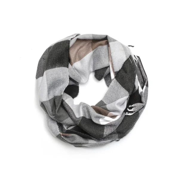 Ekose eşarp üzerine beyaz izole. Gri, siyah, kahverengi renk — Stok fotoğraf