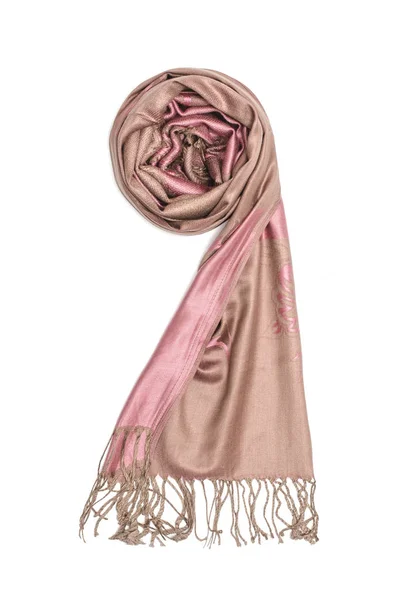 Pink women's scarf with pattern isolated on white — Stock Photo, Image