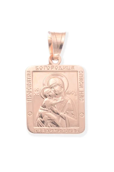 Colgante de oro con la Virgen María aislada en blanco — Foto de Stock