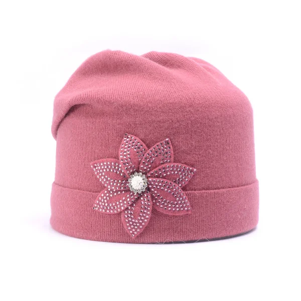 Chapéu de inverno rosa isolado no branco — Fotografia de Stock