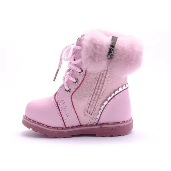 Bota rosa de inverno isolado no branco — Fotografia de Stock